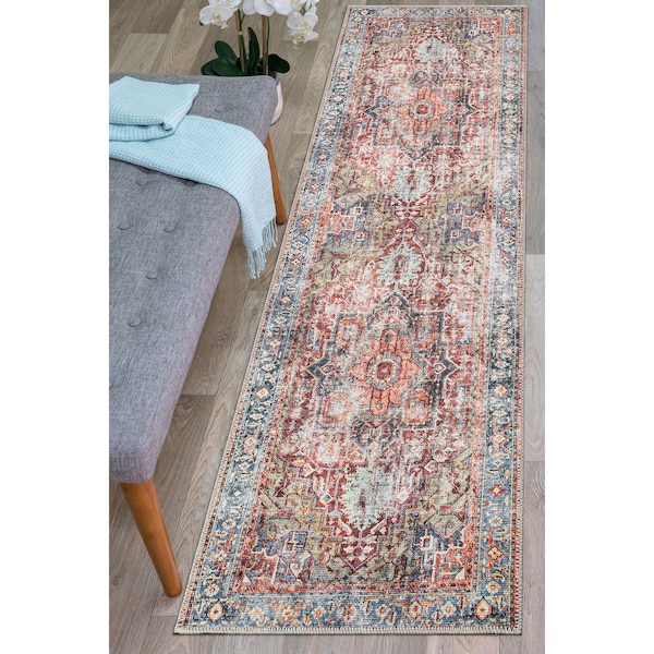 World Rug Gallery Traditional Distressed Machine Washable Multi Runner Rug 2'6''x10' 5050MULTI2X10 - main